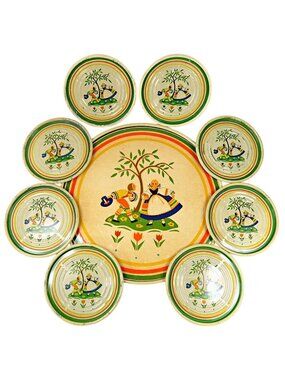 Jewel Tea 9-Piece Beverage Coaster Set in Box Vintage Metal Trivet Dutch Peasant